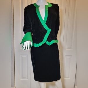 Vintage 80s Suede Black and Green Womans Suit And Skirt